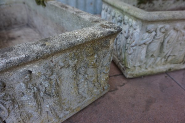 plantenbakken, klassiek, design, Griekse, Romeinse, voorstelling, oude, vintage, cementen